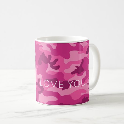 Roze Camo LOVE YOU Modern Her Yes Koffiemok (Voorkant rechts)