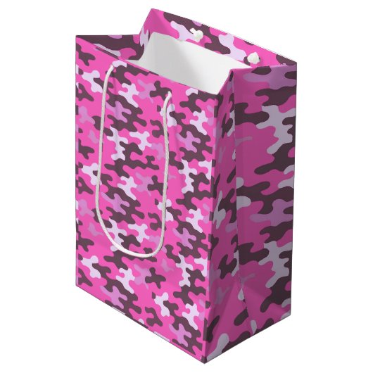 Roze Camo Medium Cadeauzakje (Voorkant Gekanteld)