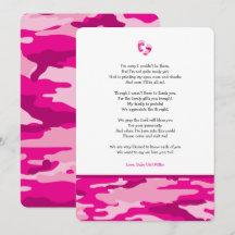 Roze Camo meisje gedicht baby shower dank u opmerk