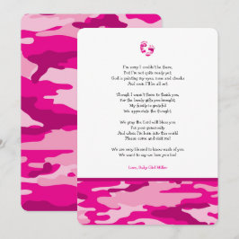 Roze Camo meisje gedicht baby shower dank u opmerk Kaart