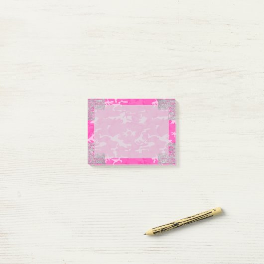 Roze Camo met Faux Glitter Post-it® Notes (Op bureau)
