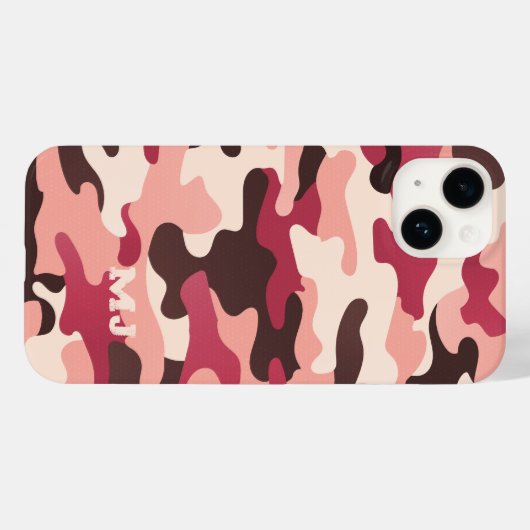 Roze Camo met Initialen Case-Mate iPhone Case (Achterkant (horizontaal))