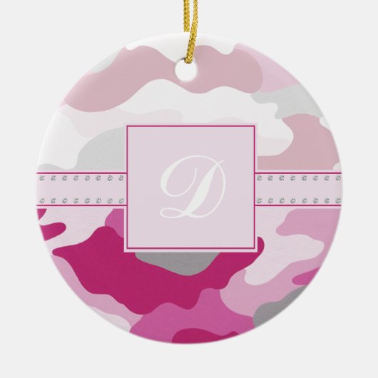 Roze Camo Monogram Keramisch Ornament (Voorkant)