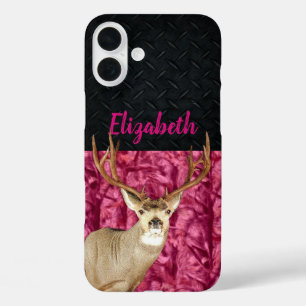 Roze Camo Mule Deer Hunting Name Sports iPhone 16 Plus Hoesje