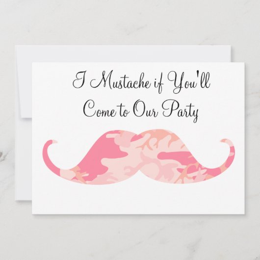 Roze Camo Mustache - Ik Mustache als je partij ben Kaart (Voorkant)