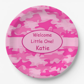 Roze Camo Name Personalized New Baby Girl Papieren Bordje