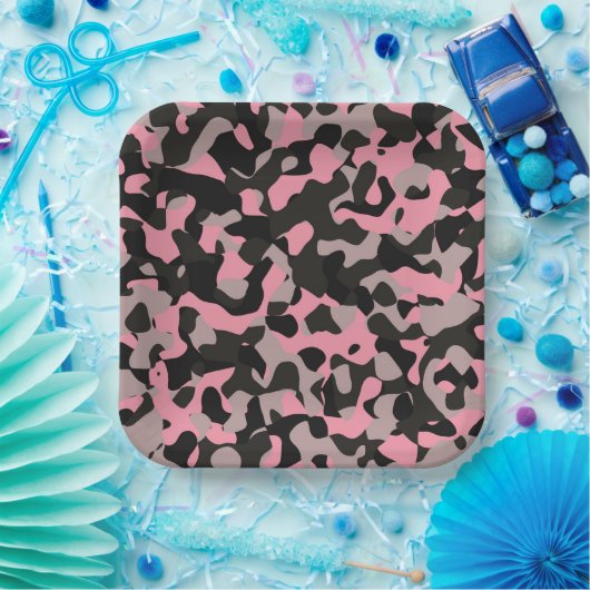 Roze Camo Papieren Bordje (Feest)