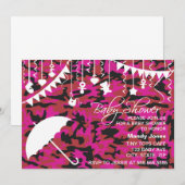 Roze Camo paraplu moderne babydoucheuitnodigingen Kaart (Voorkant / Achterkant)