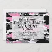 Roze Camo party Invitation sjabloon Kaart (Achterkant)