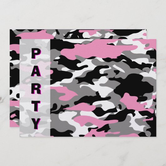 Roze Camo party Invitation sjabloon Kaart (Voorkant / Achterkant)