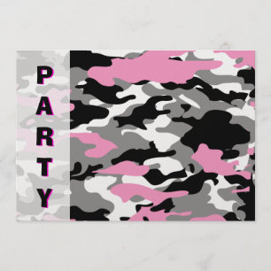 Roze Camo party Invitation sjabloon Kaart
