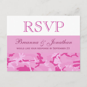 Roze Camo Patroon Huwelijk RSVP V01 Uitnodiging Briefkaart