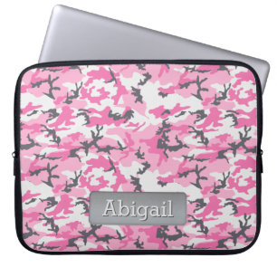 Roze Camo Pattern Persoonlijke naam Laptop Sleeve