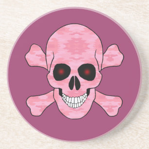 Roze Camo Red Eyes Skull en Crossbones Onderzetter