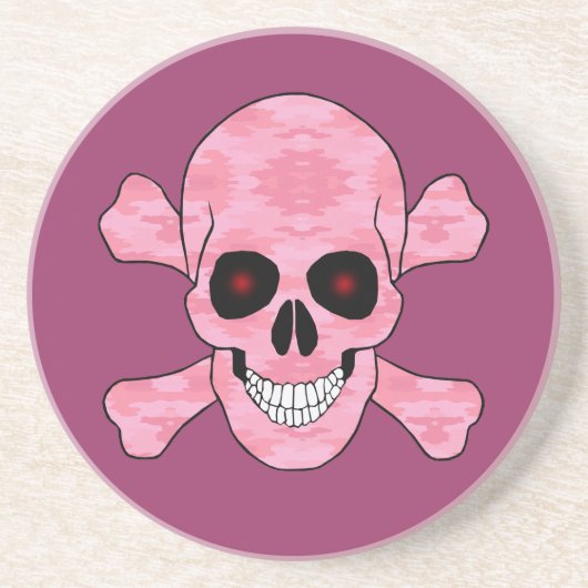 Roze Camo Red Eyes Skull en Crossbones Onderzetter (Voorkant)