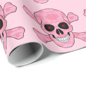 Roze Camo Schedel Rode ogen Kruisbeenderen Wrappin Cadeaupapier (Rol Hoek)