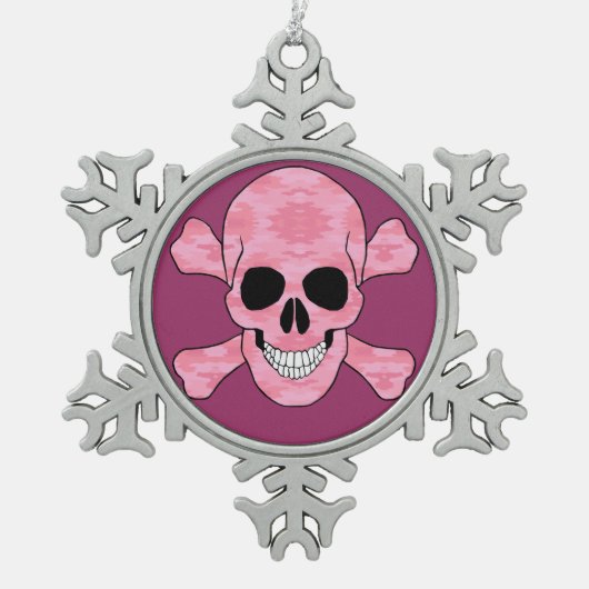 Roze Camo Skull en Crossbones Snowflake Ornament (Voorkant)