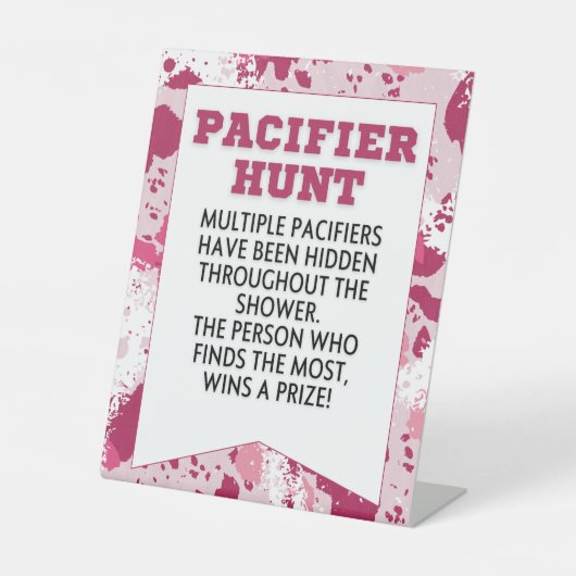 Roze Camo Verjaardagsfeestje benodigdheden Baby sh Reclamebord Met Voetstuk (Voorkant)