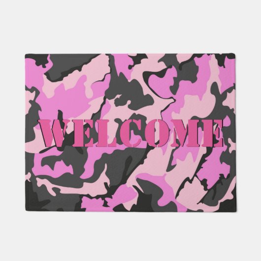 Roze Camo WELCOME-klep, 18 x 24 inch Deurmat (Voorkant)