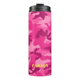 Roze Camo Yellow Name Sports Mod Travel Thermosbeker