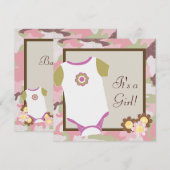 Roze Camouflage Babemeisje Shower Uitnodigingen (Voorkant / Achterkant)