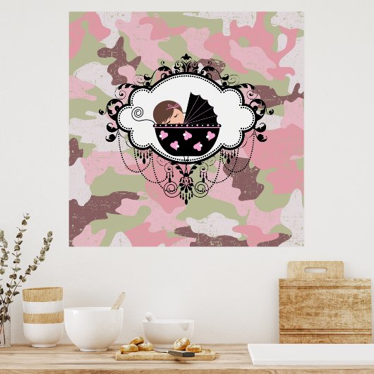 Roze Camouflage Baby Girl Wall Art Poster (Keuken)
