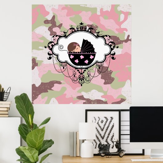 Roze Camouflage Baby Girl Wall Art Poster (Thuiskantoor)
