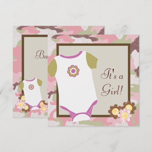 Roze Camouflage Baby Meisje Douche Uitnodigingen (Voorkant / Achterkant)