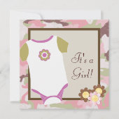 Roze Camouflage Baby Meisje Douche Uitnodigingen (Voorkant)