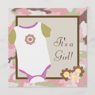 Roze Camouflage Baby Meisje Shower Uitnodigingen