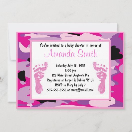 Roze Camouflage Baby Shower Invitaties Kaart (Voorkant)