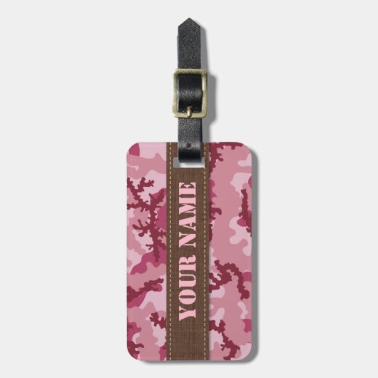 Roze camouflage bagagelabel (Voorkant verticaal)