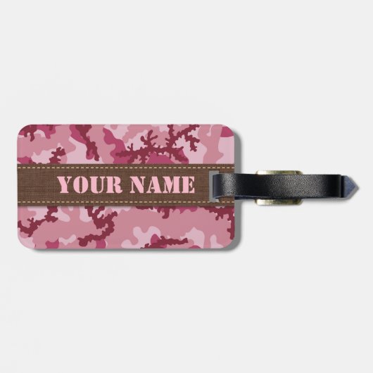 Roze camouflage bagagelabel (Achterkant horizontaal)