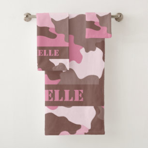 Roze Camouflage Camo Monogram Bad Handdoek