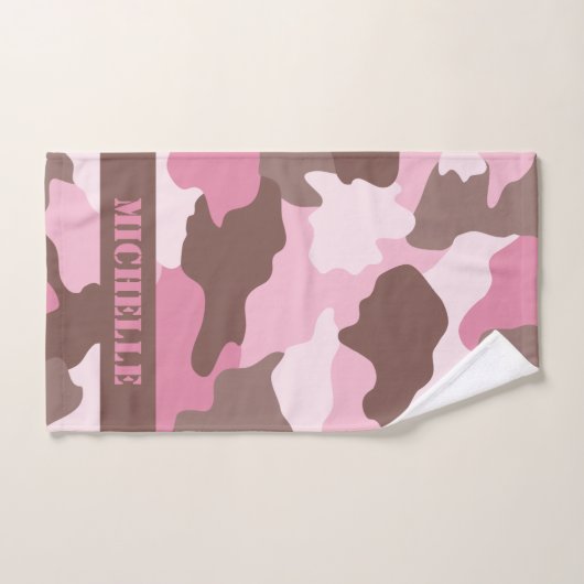 Roze Camouflage Camo Monogram Bad Handdoek (Handdoek)