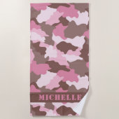 Roze Camouflage Camo Monogram Strandlaken (Voorkant)