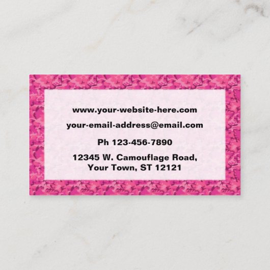 Roze Camouflage Camo Pattern Visitekaartje (Achterkant)
