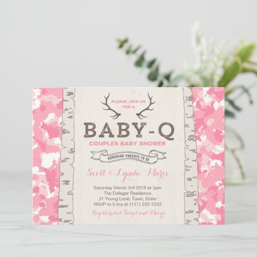 Roze Camouflage Co-ed Baby shower voor meisje Kaart (Staand voorkant)