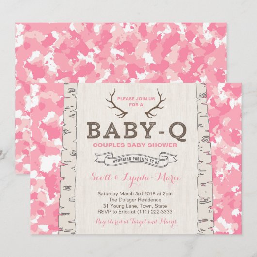 Roze Camouflage Co-ed Baby shower voor meisje Kaart (Voorkant / Achterkant)