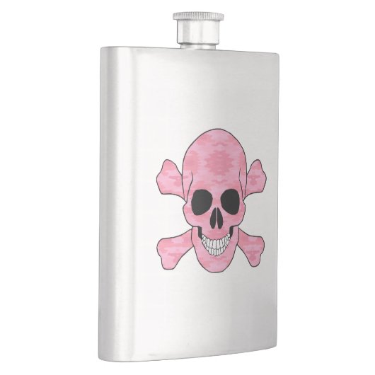 Roze Camouflage Cull Skull en Crossbones Kolf Heupfles (Rechts)