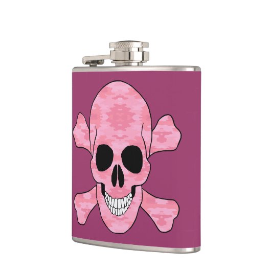 Roze Camouflage Cull Skull en Crossbones Kolf Heupfles (Links)