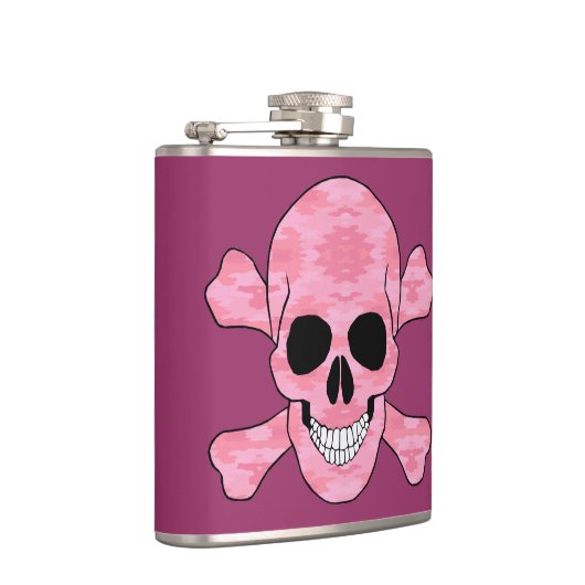 Roze Camouflage Cull Skull en Crossbones Kolf Heupfles (Rechts)