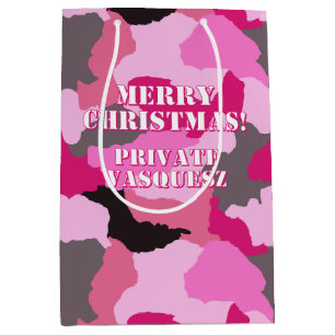 Roze Camouflage Custom Merry Christmas Medium Cadeauzakje