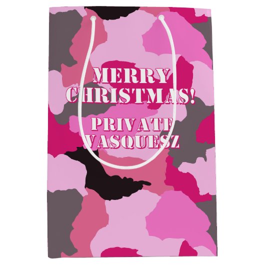 Roze Camouflage Custom Merry Christmas Medium Cadeauzakje (Voorkant)