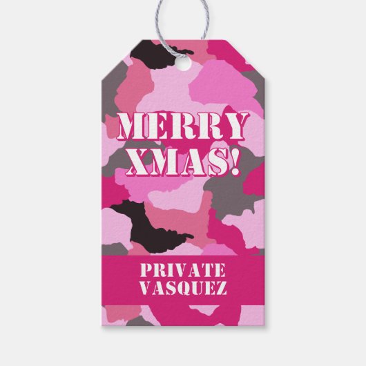 Roze Camouflage Custom Merry Xtmas Cadeaulabel (Voorkant)