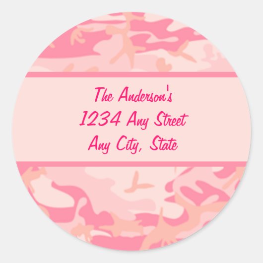 Roze Camouflage Custom Monogram Ronde Sticker (Voorkant)