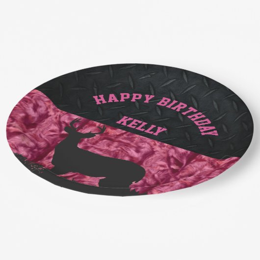 Roze Camouflage Deer Hunthday Papieren Bordje (Gekanteld)