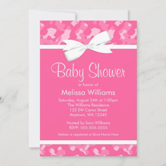 Roze Camouflage Gedrukt Bow Baby shower Kaart (Voorkant)