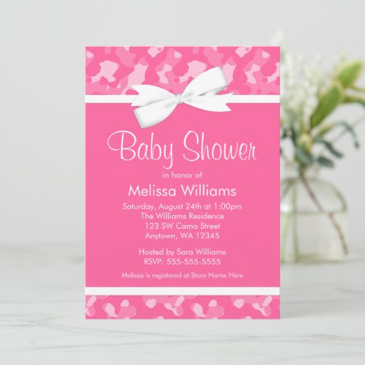 Roze Camouflage Gedrukt Bow Baby shower Kaart (Staand voorkant)