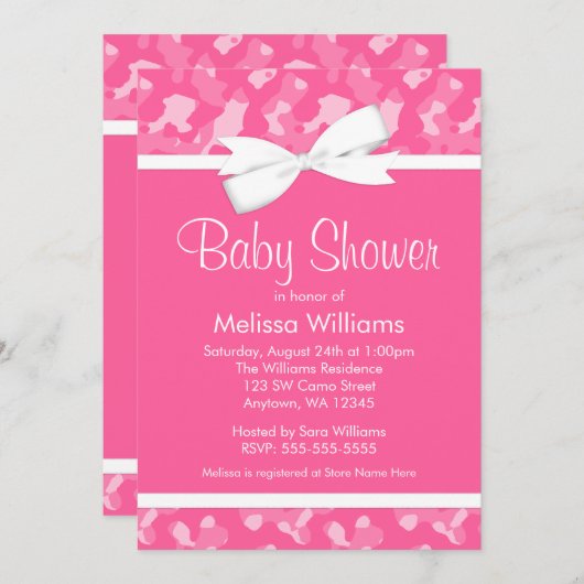 Roze Camouflage Gedrukt Bow Baby shower Kaart (Voorkant / Achterkant)